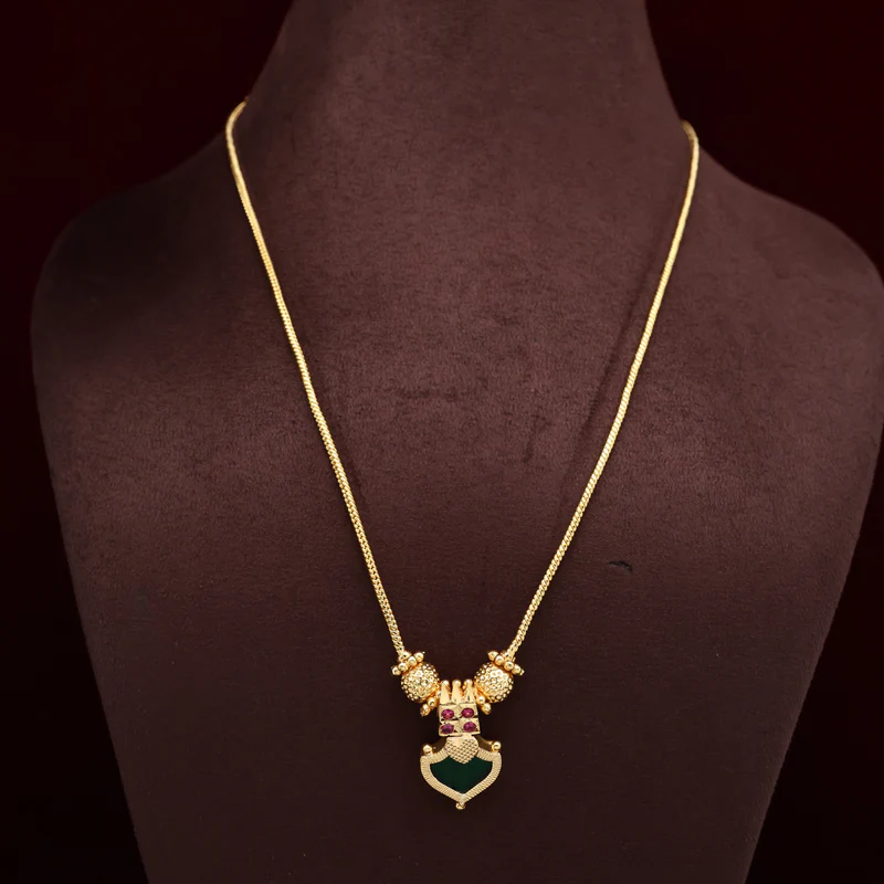 Real Gold Tone Single Palakka Pendant Simple Traditional Chain